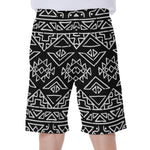 Black Ethnic Aztec Pattern Print Men's Beach Shorts