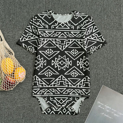Black Ethnic Aztec Pattern Print Men's Bodysuit