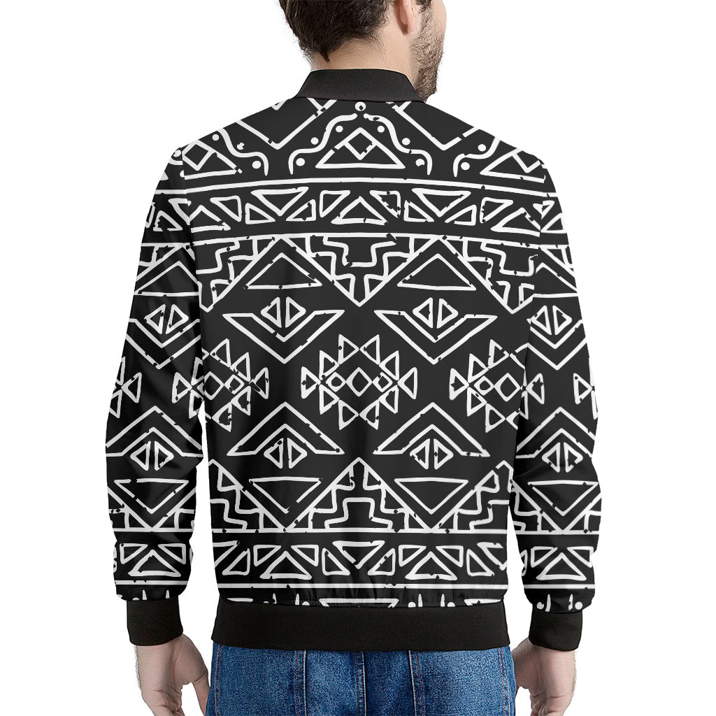 Black Ethnic Aztec Pattern Print Men's Bomber Jacket