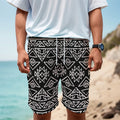 Black Ethnic Aztec Pattern Print Men's Cargo Shorts