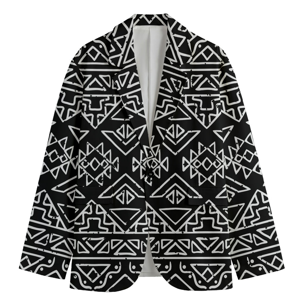 Black Ethnic Aztec Pattern Print Men's Cotton Blazer