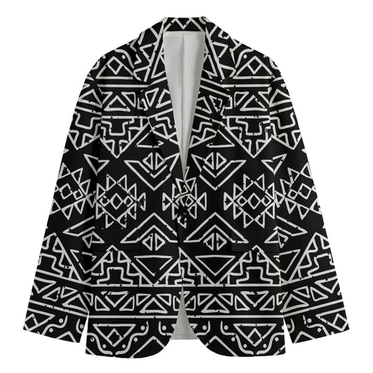 Black Ethnic Aztec Pattern Print Men's Cotton Blazer