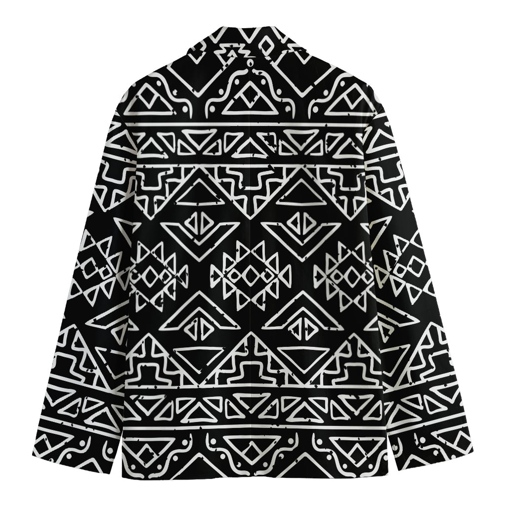Black Ethnic Aztec Pattern Print Men's Cotton Blazer