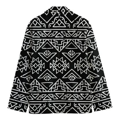 Black Ethnic Aztec Pattern Print Men's Cotton Blazer