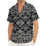 Black Ethnic Aztec Pattern Print Men's Deep V-Neck Shirt