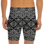 Black Ethnic Aztec Pattern Print Men's Long Boxer Briefs