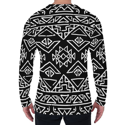 Black Ethnic Aztec Pattern Print Men's Long Sleeve T-Shirt