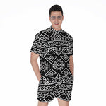 Black Ethnic Aztec Pattern Print Men's Rompers