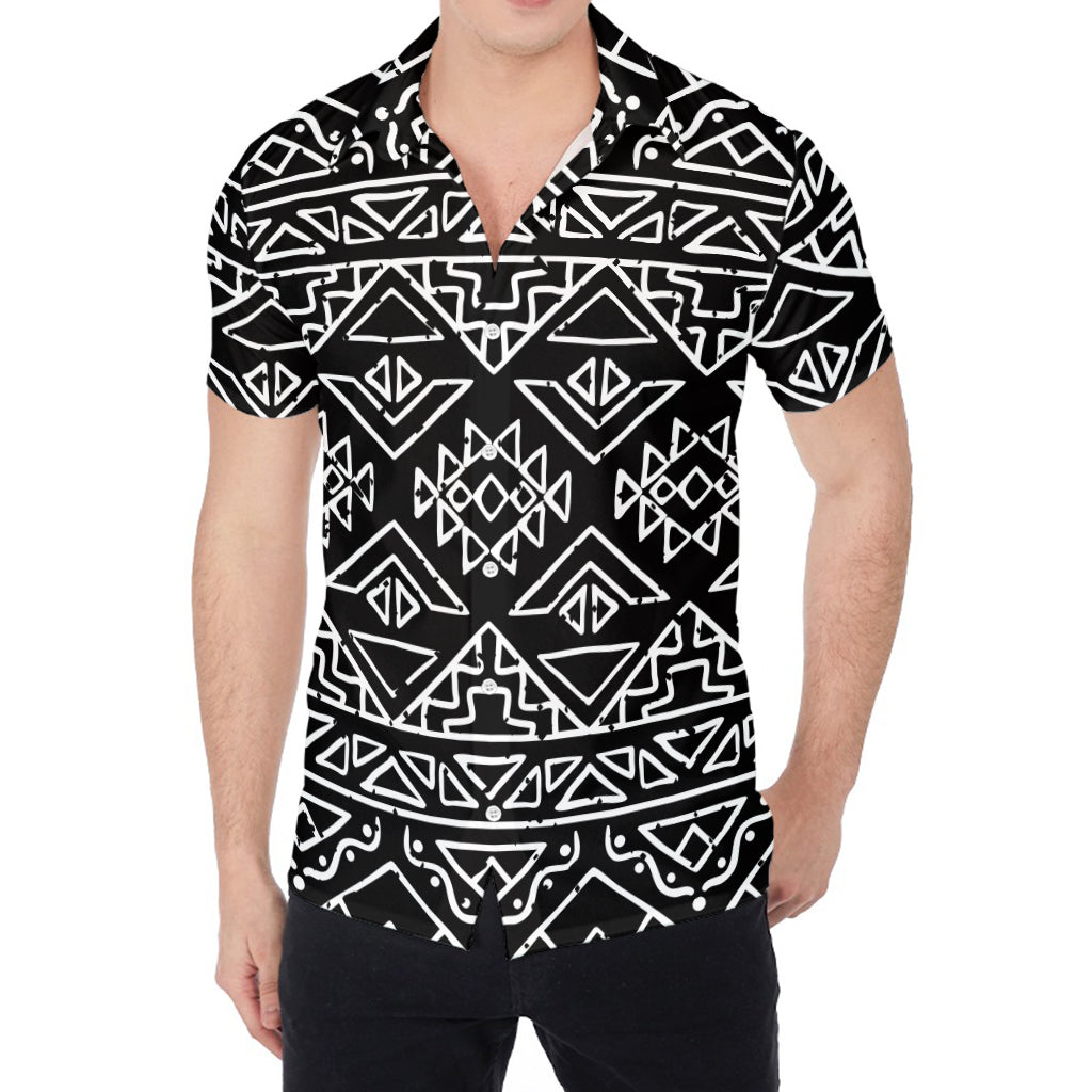 Black Ethnic Aztec Pattern Print Men's Shirt