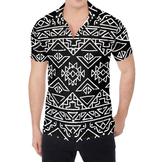 Black Ethnic Aztec Pattern Print Men's Shirt