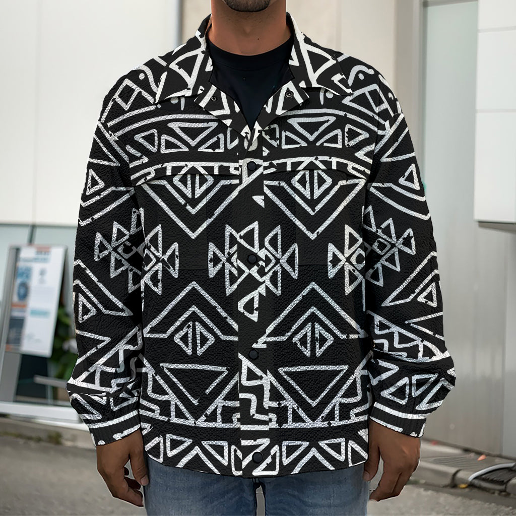 Black Ethnic Aztec Pattern Print Men's Shirt Jacket