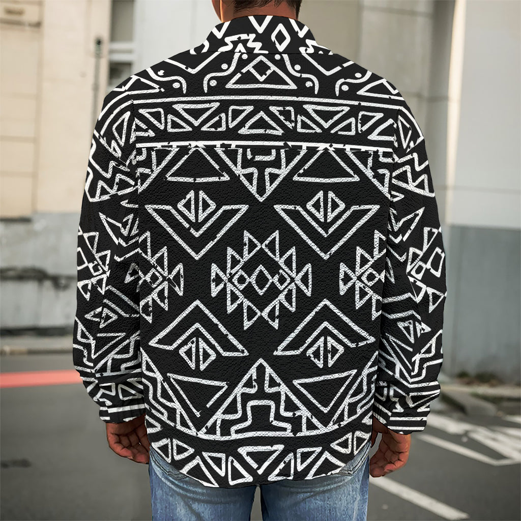 Black Ethnic Aztec Pattern Print Men's Shirt Jacket