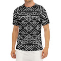 Black Ethnic Aztec Pattern Print Men's Short Sleeve Rash Guard