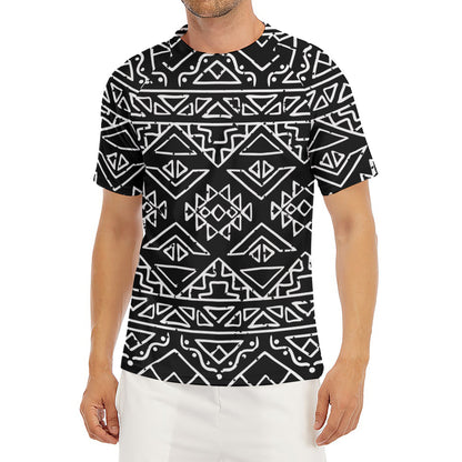 Black Ethnic Aztec Pattern Print Men's Short Sleeve Rash Guard