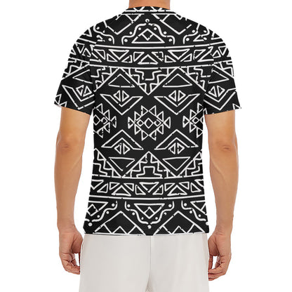 Black Ethnic Aztec Pattern Print Men's Short Sleeve Rash Guard