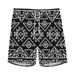 Black Ethnic Aztec Pattern Print Men's Sports Shorts