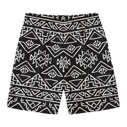 Black Ethnic Aztec Pattern Print Men's Swim Trunks