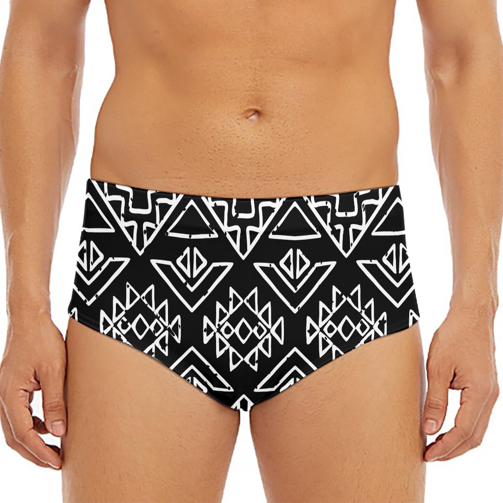 Black Ethnic Aztec Pattern Print Men's Triangle Swim Briefs