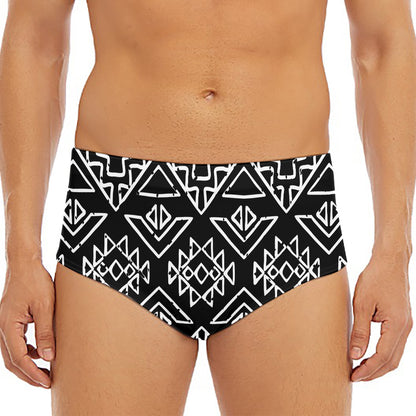 Black Ethnic Aztec Pattern Print Men's Triangle Swim Briefs