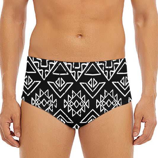 Black Ethnic Aztec Pattern Print Men's Triangle Swim Briefs