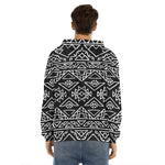 Black Ethnic Aztec Pattern Print Men's Velvet Pullover Hoodie