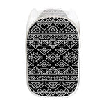 Black Ethnic Aztec Pattern Print Mesh Laundry Hamper