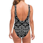 Black Ethnic Aztec Pattern Print One Piece Swimsuit