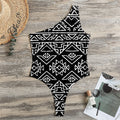 Black Ethnic Aztec Pattern Print One Shoulder Bodysuit