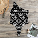 Black Ethnic Aztec Pattern Print One Shoulder Bodysuit