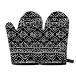 Black Ethnic Aztec Pattern Print Oven Mitts