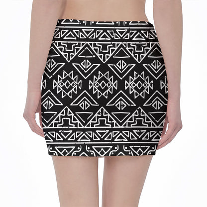 Black Ethnic Aztec Pattern Print Pencil Mini Skirt