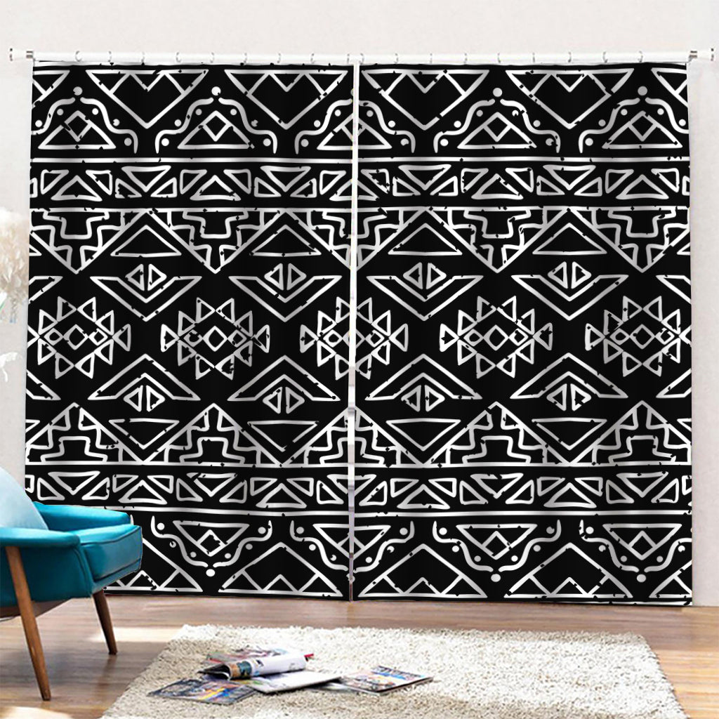 Black Ethnic Aztec Pattern Print Pencil Pleat Curtains