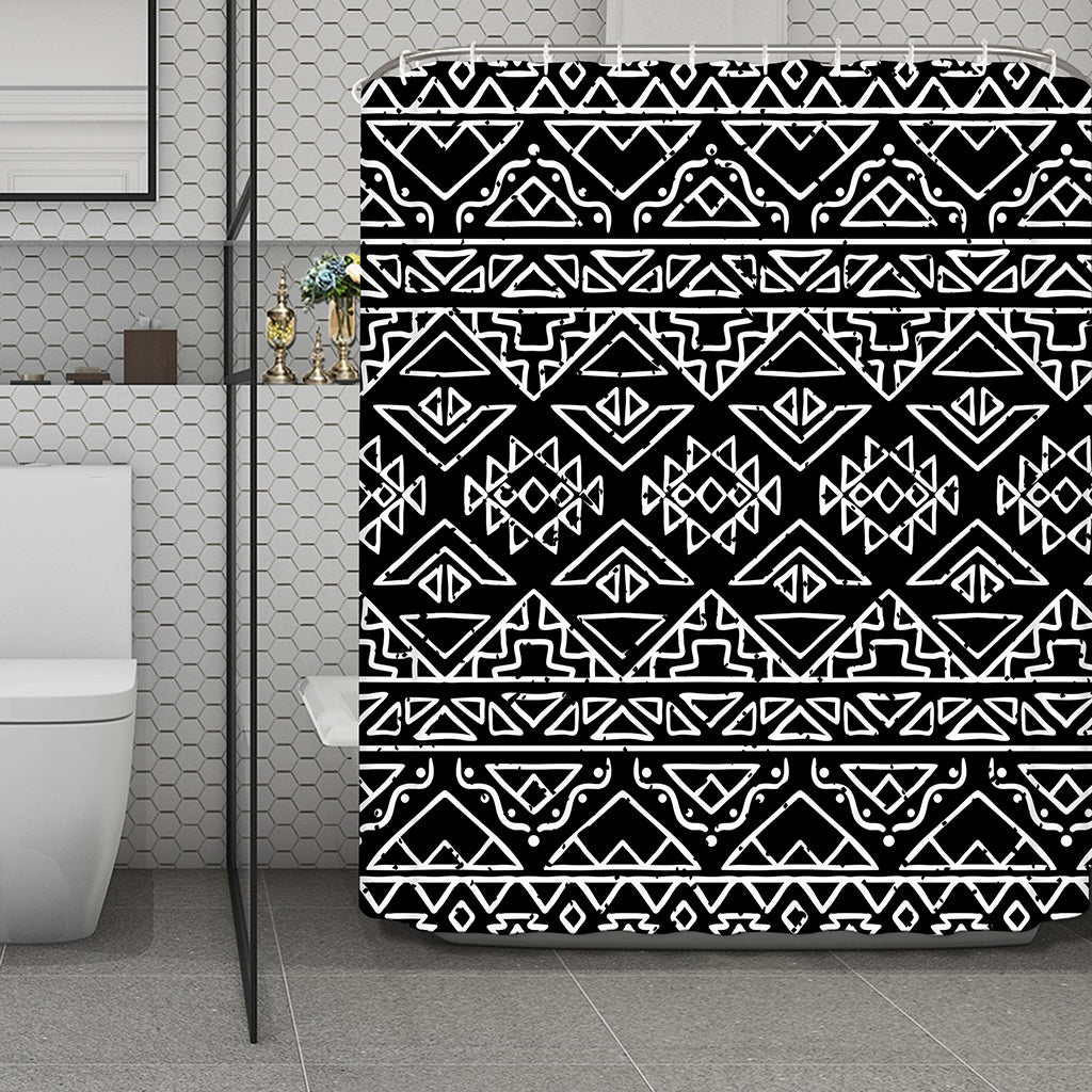 Black Ethnic Aztec Pattern Print Polyester Shower Curtain