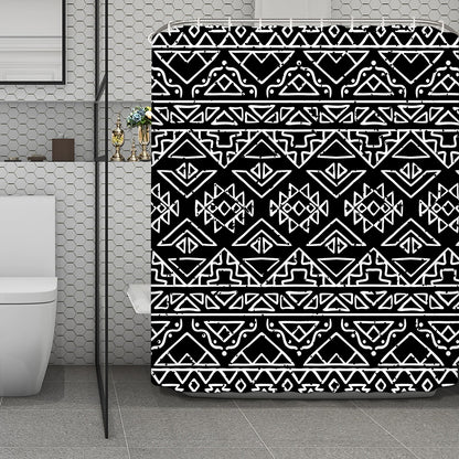 Black Ethnic Aztec Pattern Print Polyester Shower Curtain