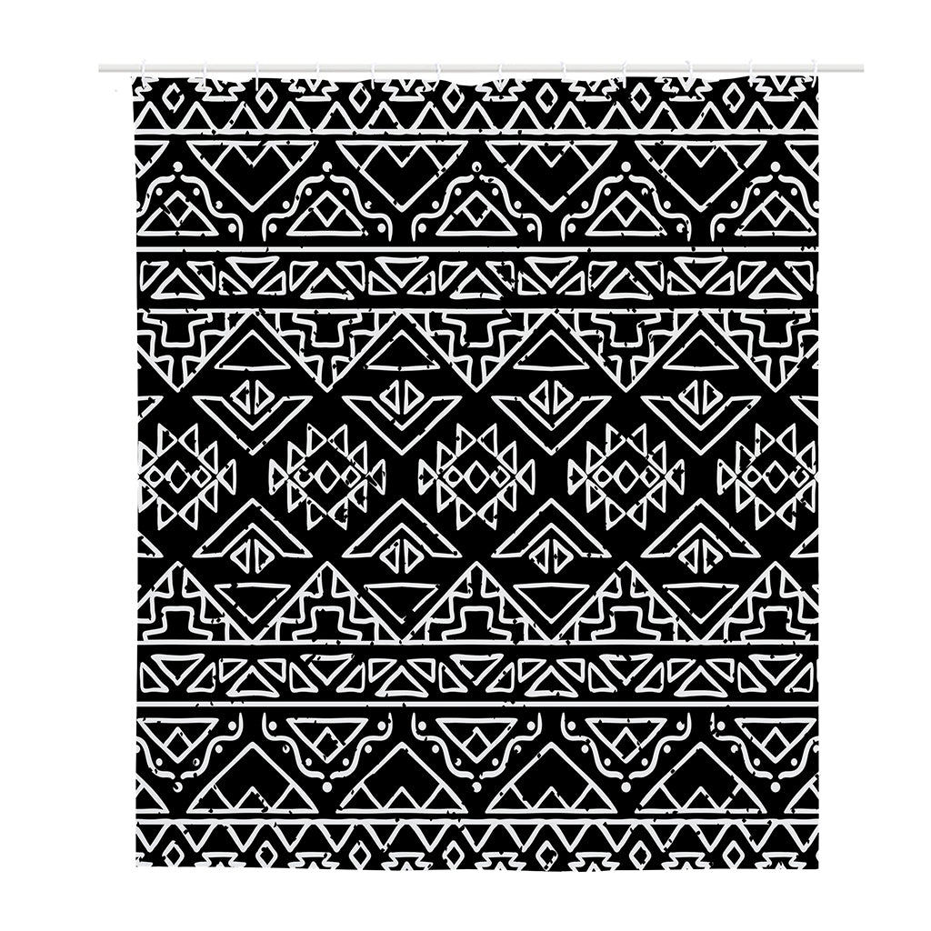 Black Ethnic Aztec Pattern Print Polyester Shower Curtain