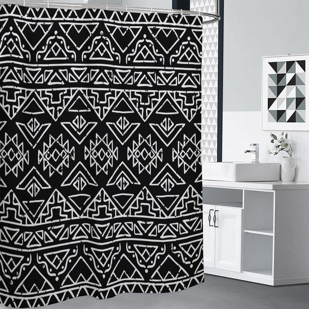 Black Ethnic Aztec Pattern Print Premium Shower Curtain