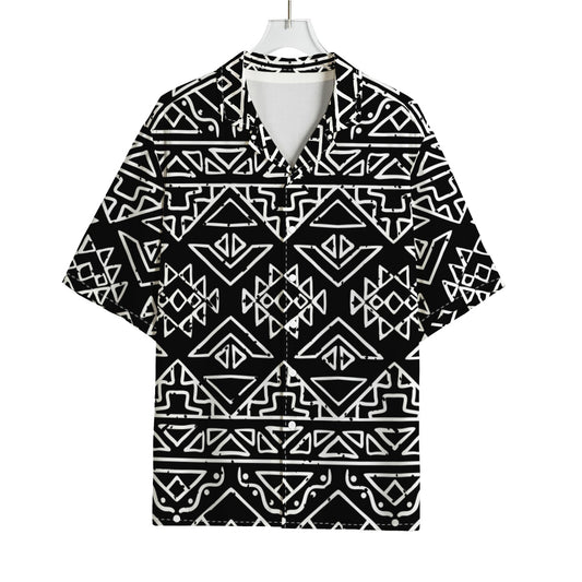 Black Ethnic Aztec Pattern Print Rayon Hawaiian Shirt