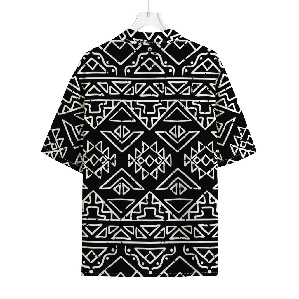 Black Ethnic Aztec Pattern Print Rayon Hawaiian Shirt