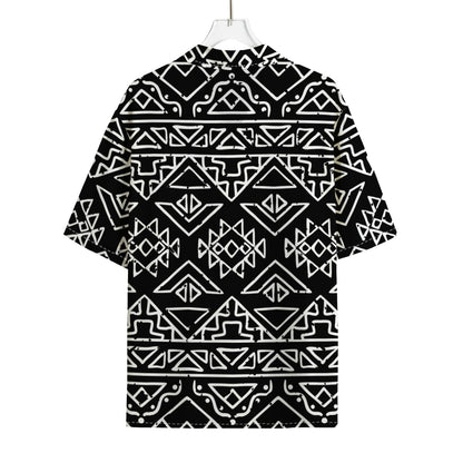 Black Ethnic Aztec Pattern Print Rayon Hawaiian Shirt