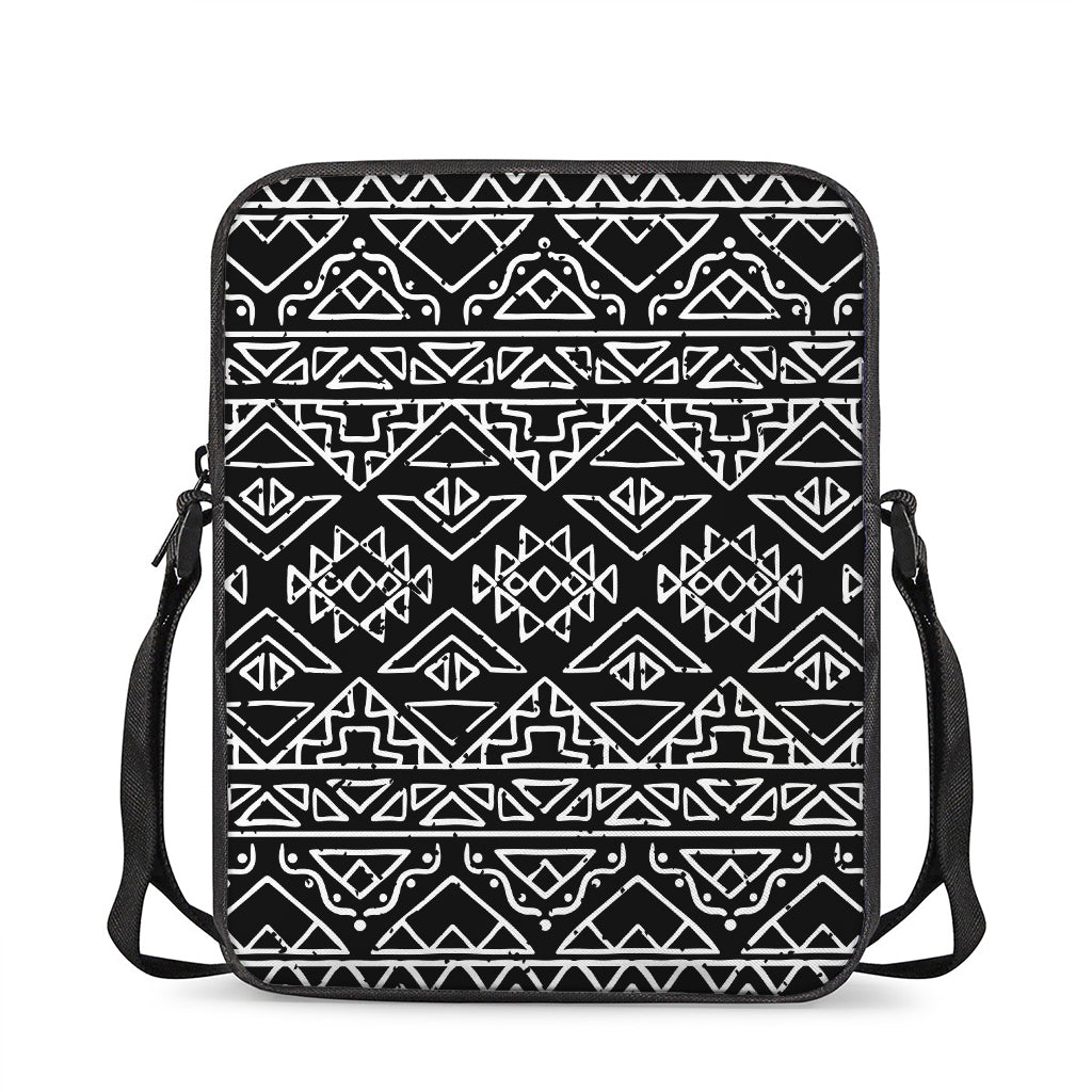 Black Ethnic Aztec Pattern Print Rectangular Crossbody Bag