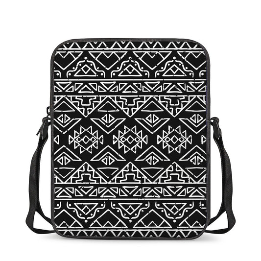 Black Ethnic Aztec Pattern Print Rectangular Crossbody Bag
