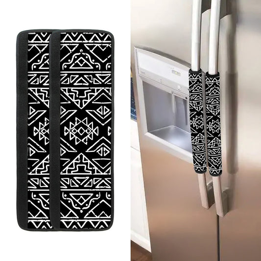 Black Ethnic Aztec Pattern Print Refrigerator Handle Covers