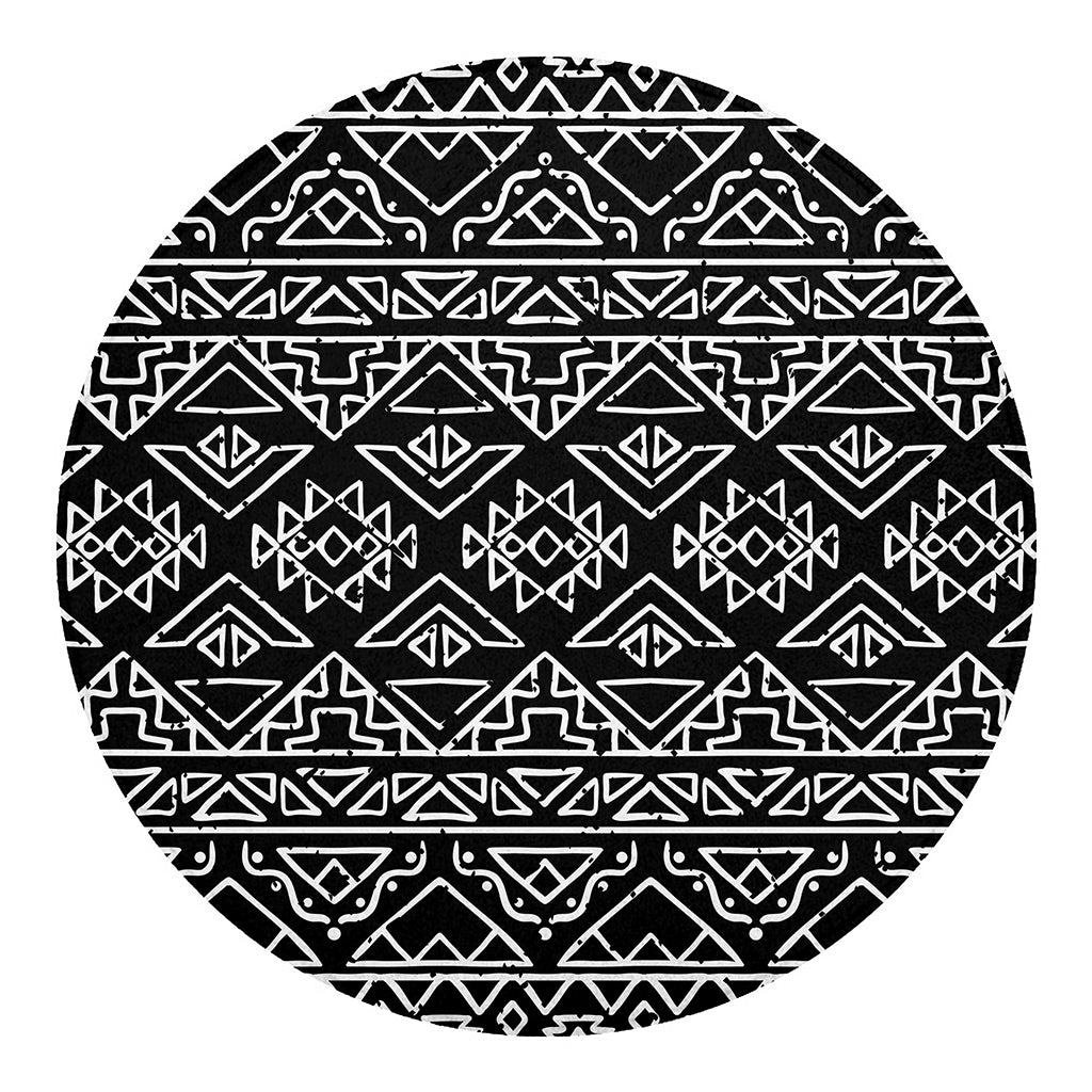 Black Ethnic Aztec Pattern Print Round Blanket