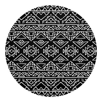 Black Ethnic Aztec Pattern Print Round Blanket