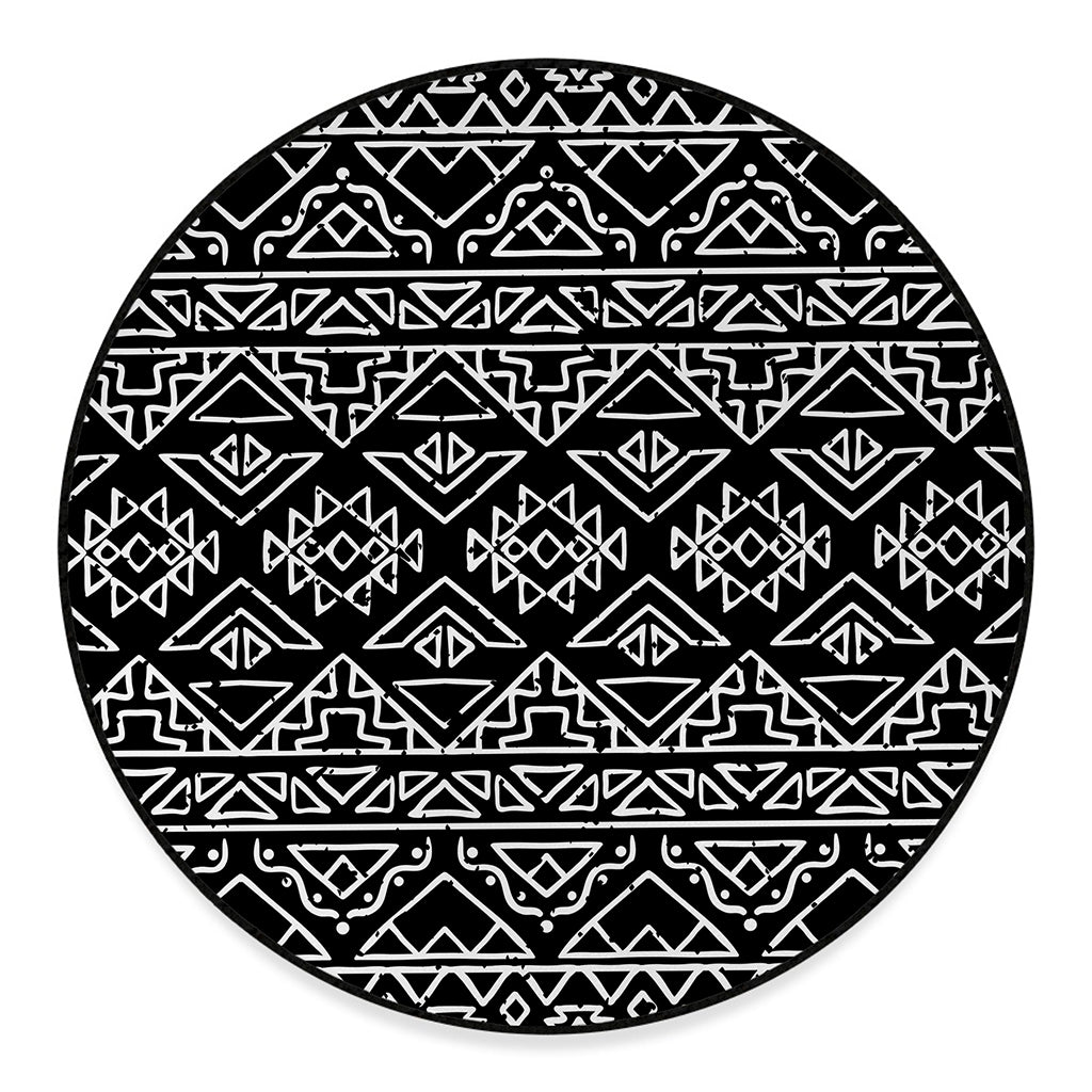 Black Ethnic Aztec Pattern Print Round Floor Mat
