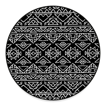Black Ethnic Aztec Pattern Print Round Floor Mat