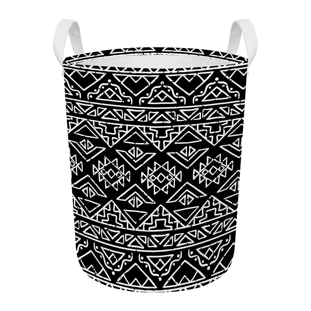 Black Ethnic Aztec Pattern Print Round Laundry Basket