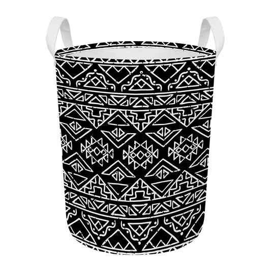 Black Ethnic Aztec Pattern Print Round Laundry Basket