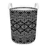 Black Ethnic Aztec Pattern Print Round Laundry Basket