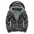 Black Ethnic Aztec Pattern Print Sherpa Lined Zip Up Hoodie
